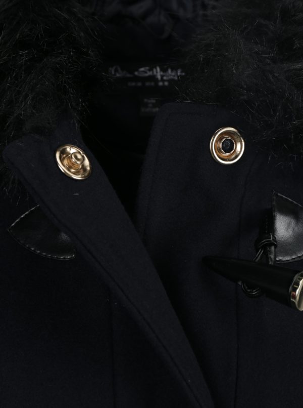 Tmavomodrý kabát s kapucňou Miss Selfridge
