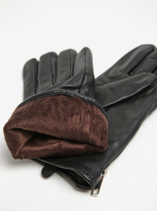 Čierne dámske kožené rukavice Pieces Jamista