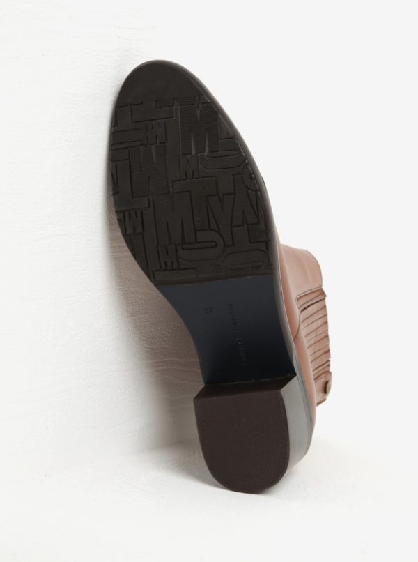 Hnedé dámske kožené chelsea topánky na podpätku Tommy Hilfiger Parson