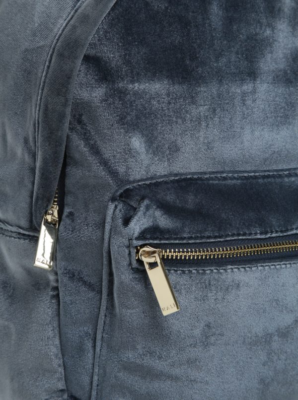 Modrý zamatový batoh so zipsom v zlatej farbe Nalí