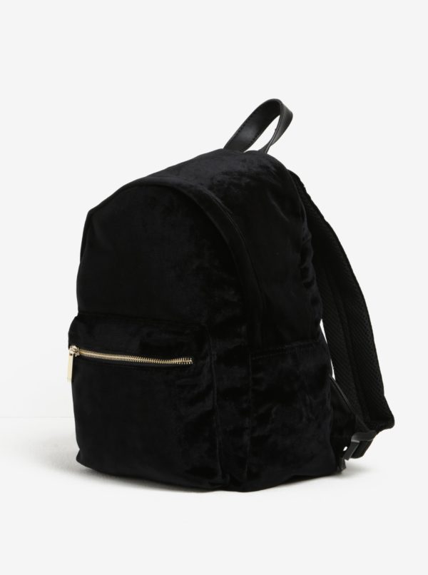 Čierny zamatový batoh so zipsom v zlatej farbe Nalí