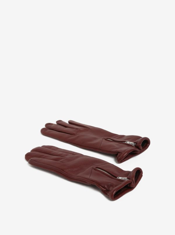 Hnedé dámske kožené rukavice so zipsom a kašmírovou podšívkou Royal RepubliQ