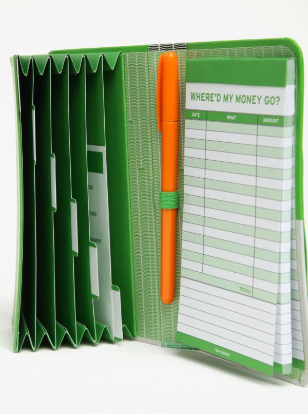 Bielo-zelený zápisník na výdavky Knock Knock