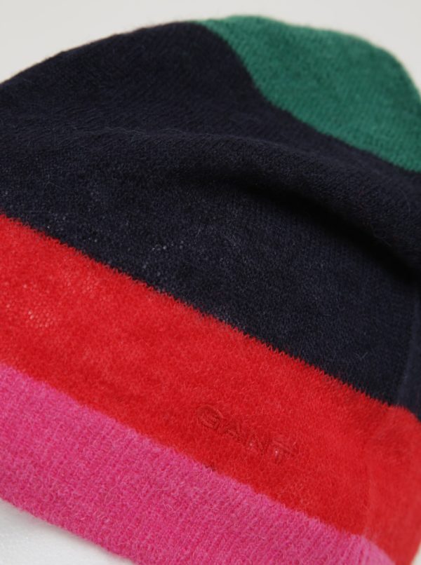 Červeno-modrá pánska vlnená pruhovaná čapica GANT