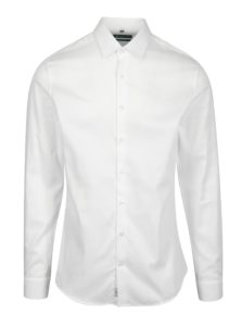Biela formálna super slim fit košeľa s jemným vzorom Braiconf Costin