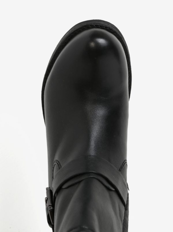Čierne dámske kožené členkové topánky s prackou Geox New Virna