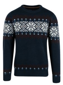 Tmavomodrý slim fit sveter s nórskym vzorom a prímesou vlny Blend