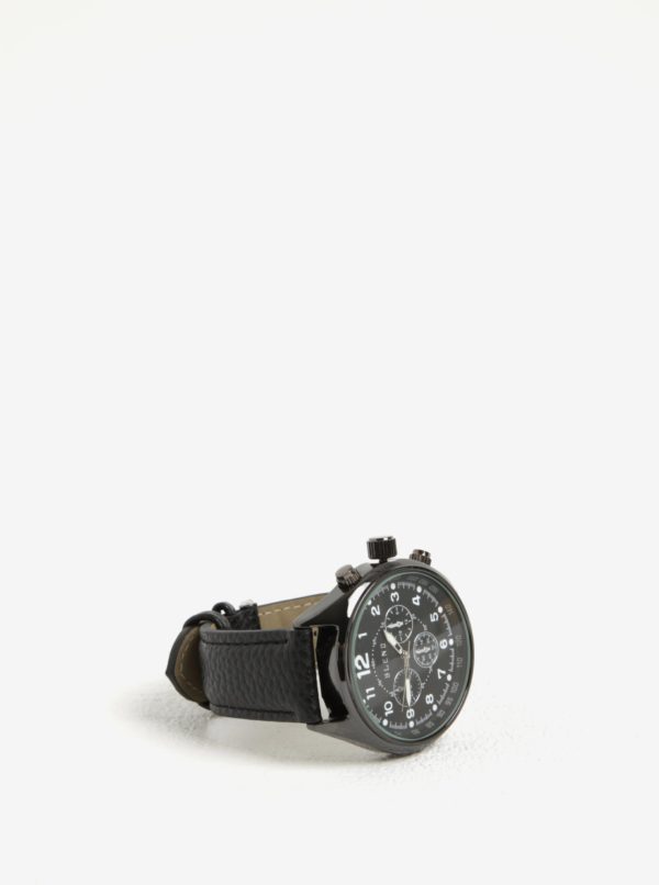 Čierne hodinky s koženkovým remienkom Blend