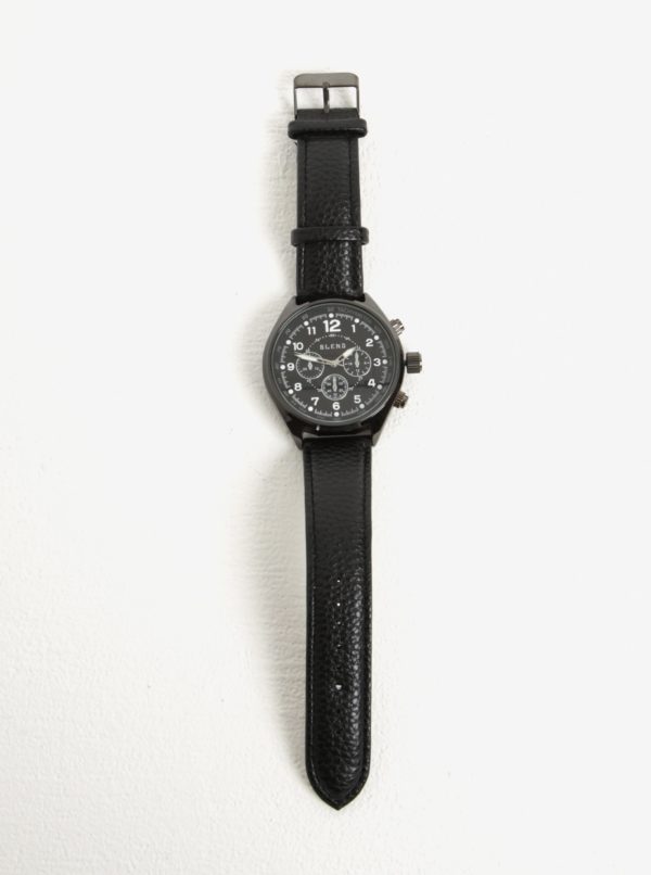 Čierne hodinky s koženkovým remienkom Blend