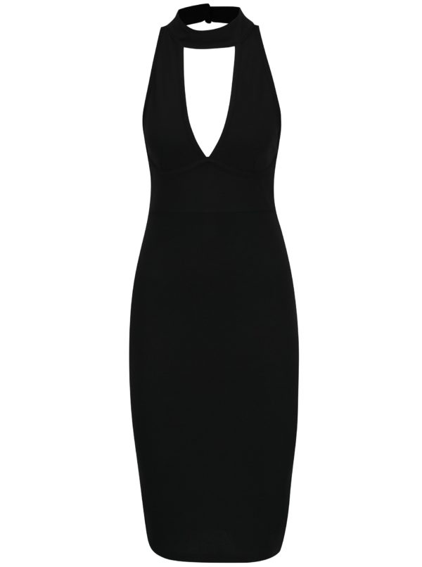 Čierne puzdrové šaty s chokerom a prestrihom v dekolte AX Paris