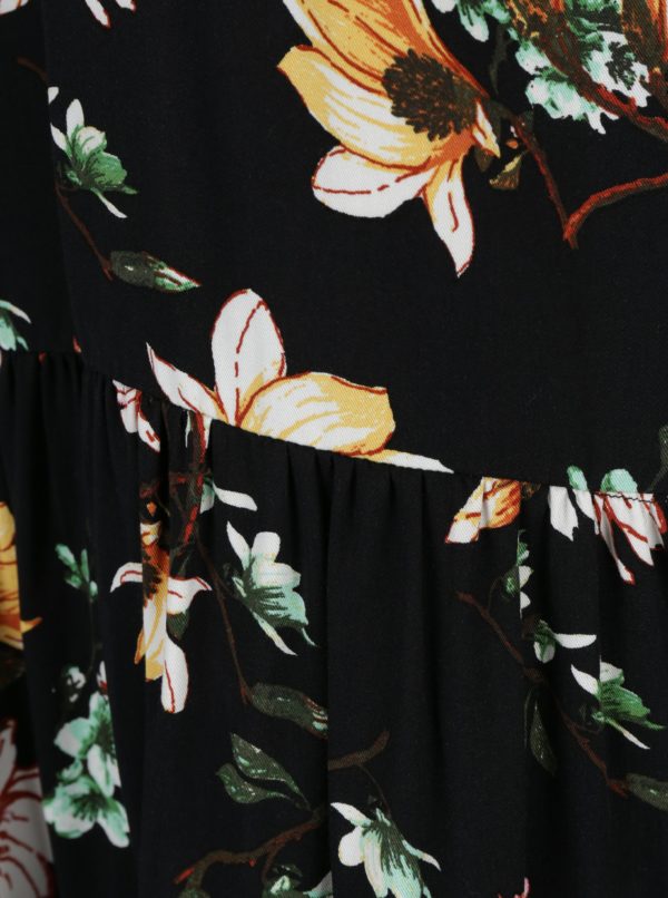 Čierne voľné kvetované šaty s prestrihom na chrbte VILA Magnolia