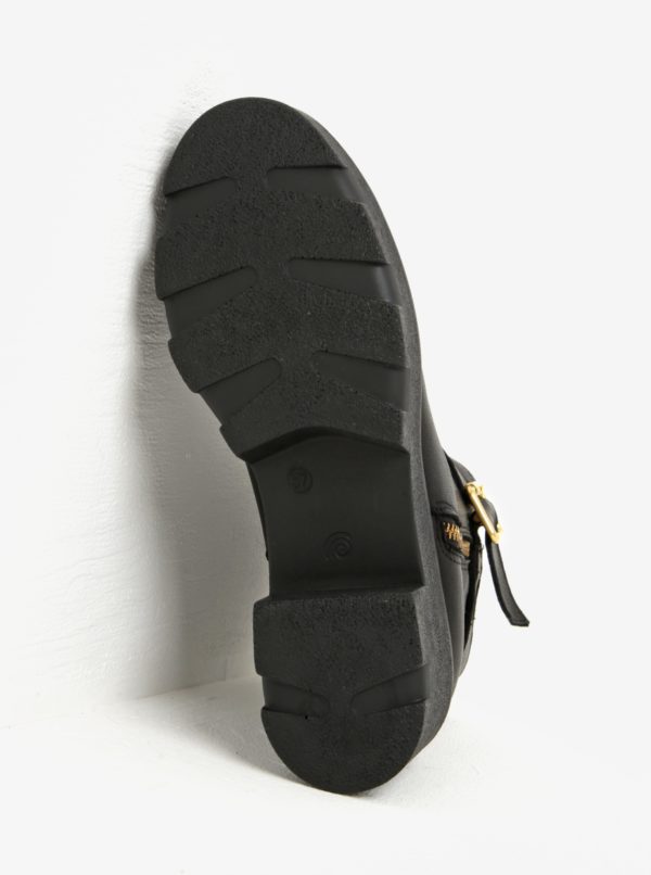 Čierne kožené členkové topánky na platforme OJJU