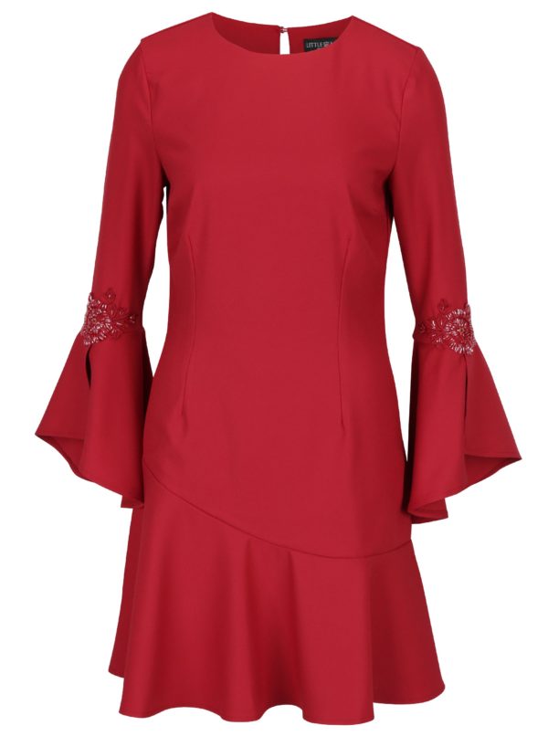 Červené šaty so zvonovými rukávmi a výšivkou Little Mistress