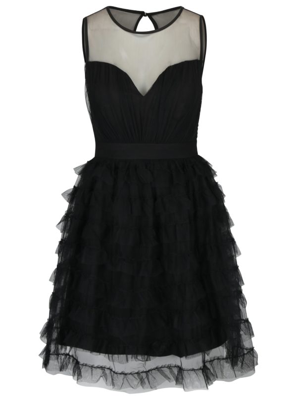 Čierne šaty s priesvitným dekoltom a tylovou sukňou Little Mistress