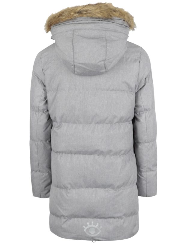 Sivý dievčenský prešívaný melírovaný zimný kabát s umelým kožúškom 5.10.15.