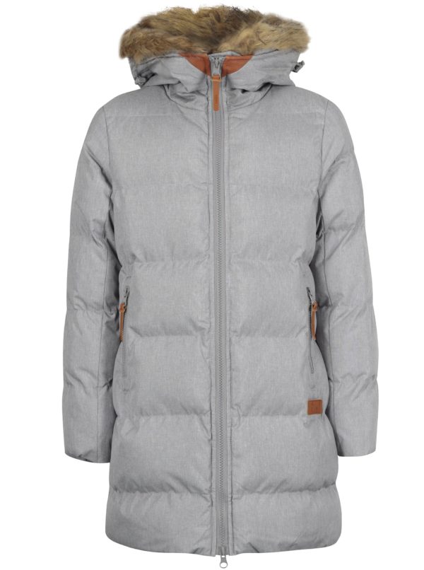 Sivý dievčenský prešívaný melírovaný zimný kabát s umelým kožúškom 5.10.15.