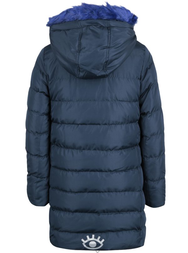 Tmavomodrý dievčenský prešívaný kabát s umelým kožúškom 5.10.15.