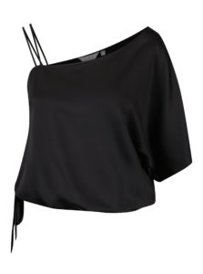 Čierne lesklé asymetrické tričko s mašľou Dorothy Perkins Petite