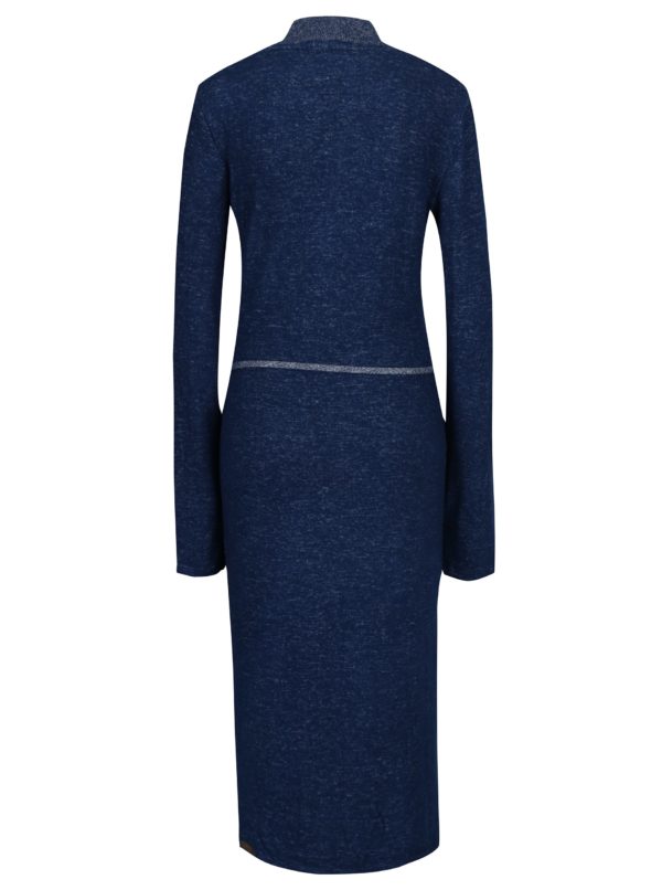 Modré melírované svetrové šaty so zaväzovaním v páse Ragwear Provence