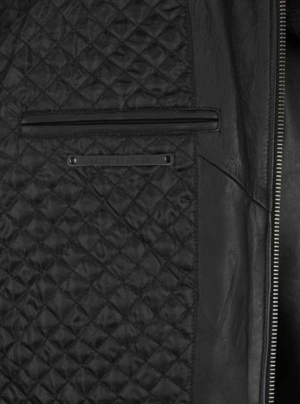 Čierna kožená bunda s odnímateľným golierom Selected Homme Teddy