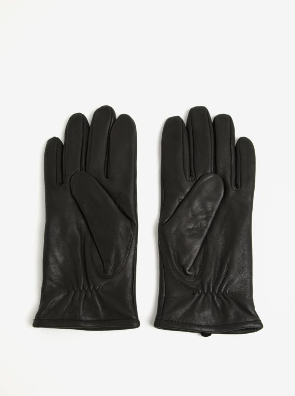 Čierne kožené rukavice Selected Homme Morten