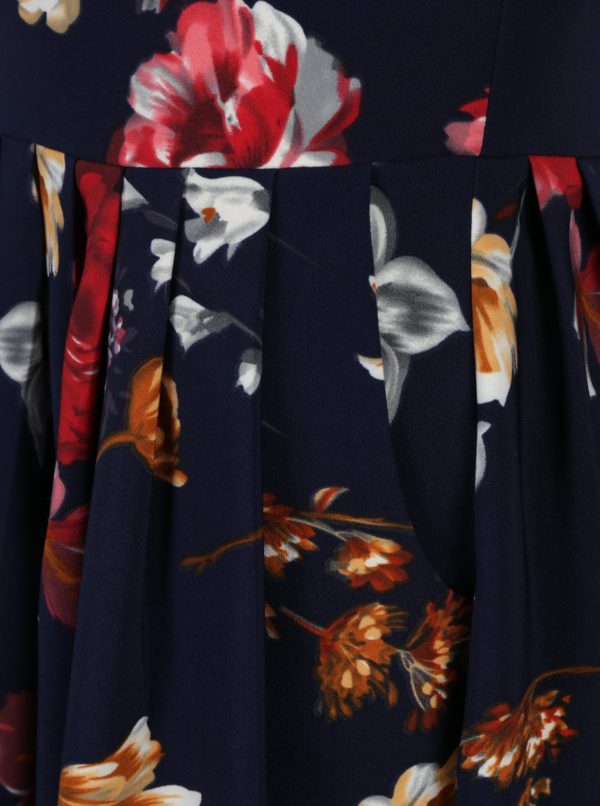 Tmavomodré kvetinové šaty s prekladaným výstrihom Fever London Elodie