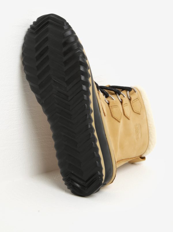 Béžové dámske kožené vodovzdorné zimné topánky s umelým kožúškom SOREL
