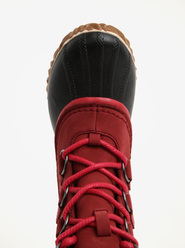 Červené dámske kožené vodovzdorné zimné topánky s umelým kožúškom SOREL