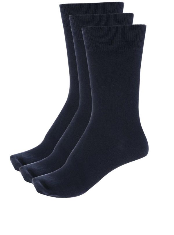Súprava troch párov ponožiek v tmavomodrej farbe Selected Homme Cotton