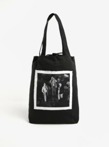 Čierna plátenná taška s nášivkou retro ľudí La femme MiMi Teta Věra no.3