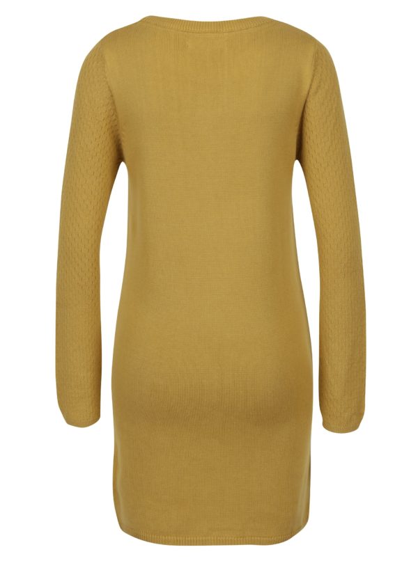 Horčicové svetrové šaty s dlhým rukávom Brakeburn