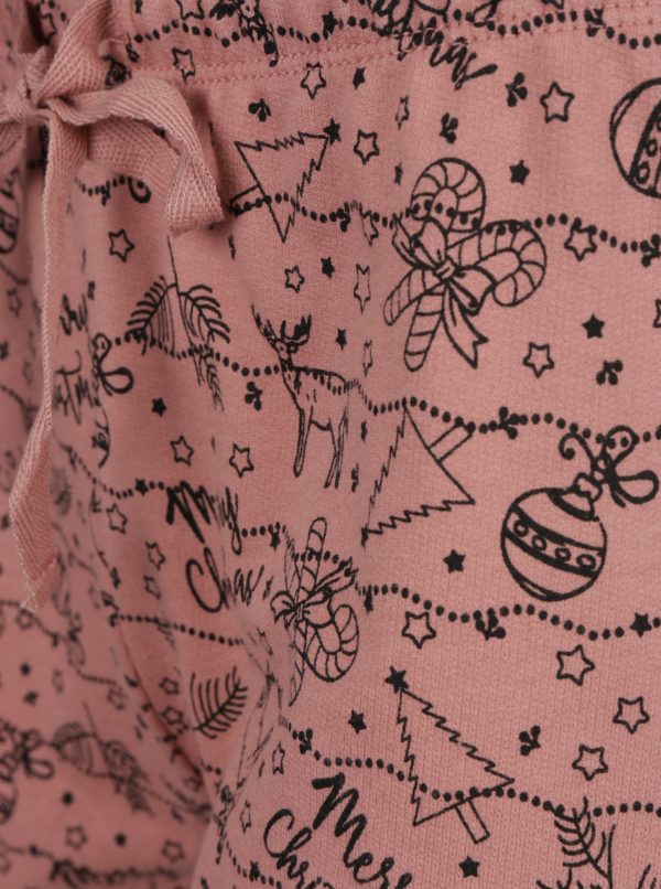 Ružovo-čierne pyžamo s vianočnou potlačou Pieces Cammi