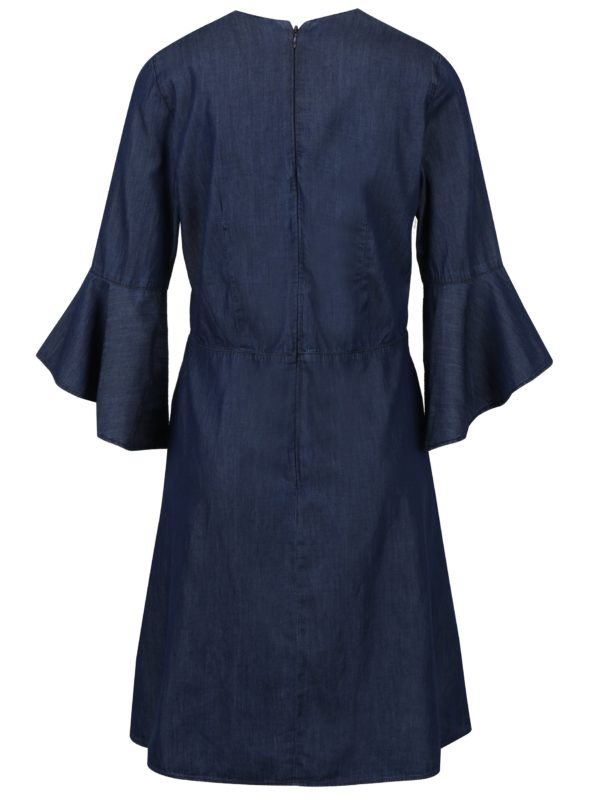 Modré rifľové šaty s prekladaným topom a zvonovými rukávmi Dorothy Perkins