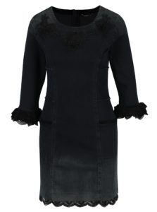 Tmavosivé rifľové šaty s výšivkou a čipkou Desigual Agnés