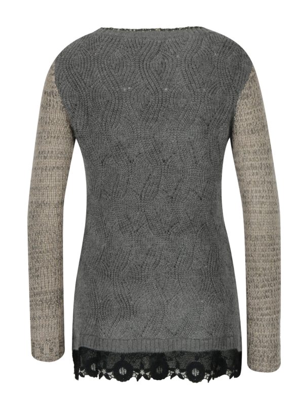 Sivý sveter s čipkovým lemom s prímesou vlny z alpaky Desigual Samuel