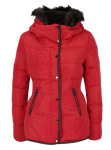 Červená páperová zimná bunda s odnímateľnou kapucňou Desigual Cecilia