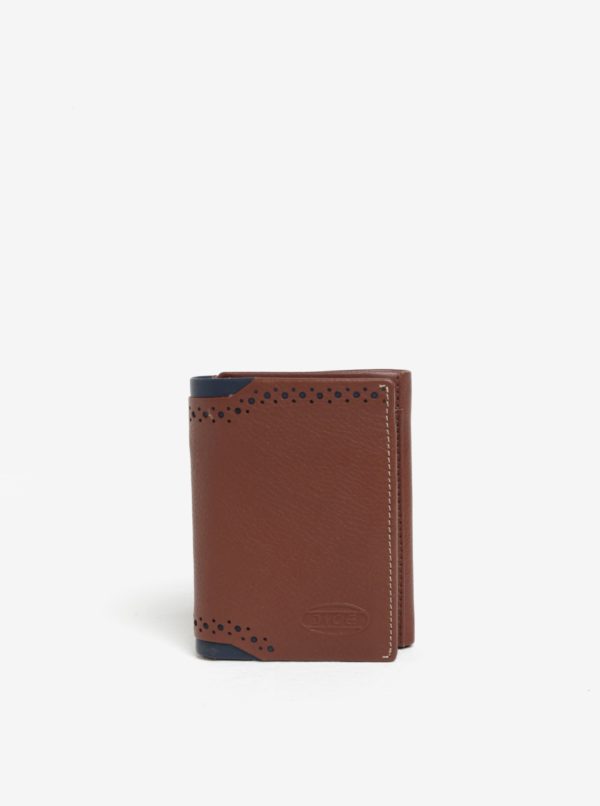 Hnedá kožená peňaženka s perforovanými detailmi Dice Trifold