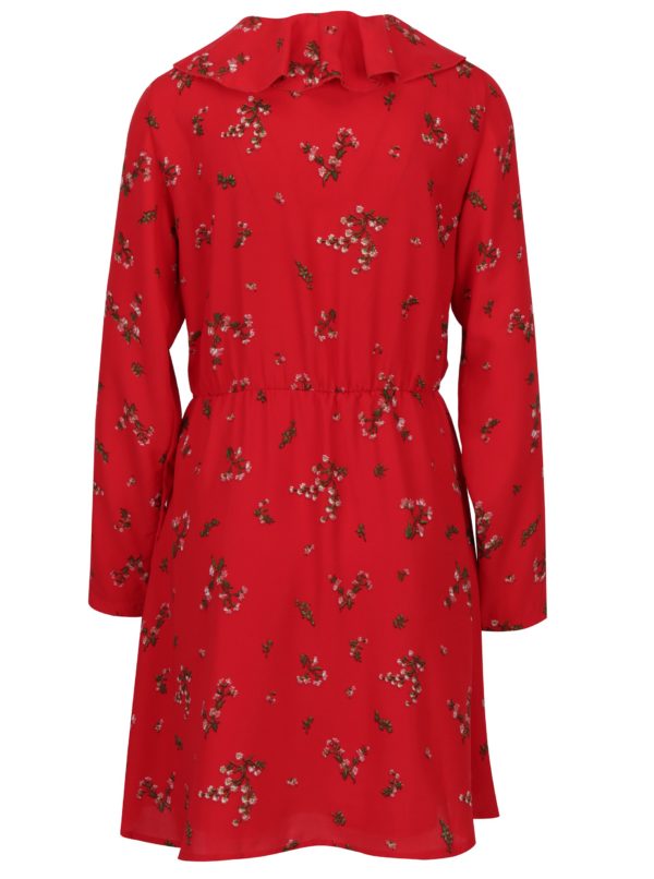 Červené kvetované šaty s volánom VERO MODA Parisan