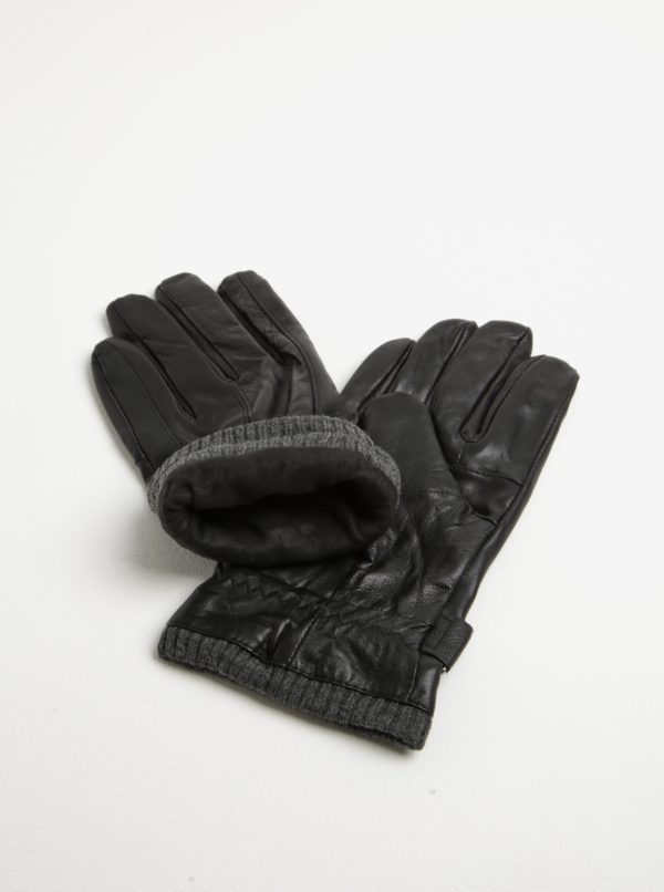 Pánska darčeková súprava čiernych kožených rukavíc a šálu Portland