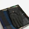 Pánska darčeková súprava čiernych kožených rukavíc a šálu Portland