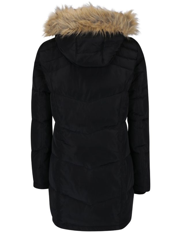 Čierny páperový prešívaný dlhý kabát s umelou kožušinou VERO MODA Fea
