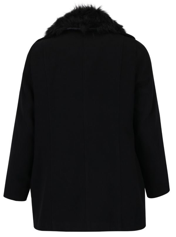 Čierny kabát s umelým kožúškom Ulla Popken