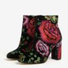 Čierne zamatové kvetované členkové topánky na podpätku Miss Selfridge Darcie