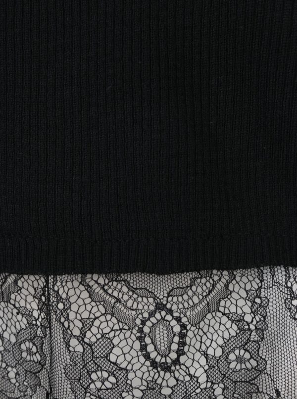 Čierny tenký sveter s čipkovým spodným lemom Jacqueline de Yong Victory