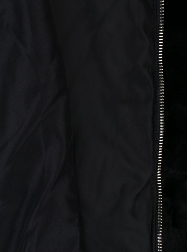 Čierna bunda s umelým kožúškom a kapucňou VILA Maya