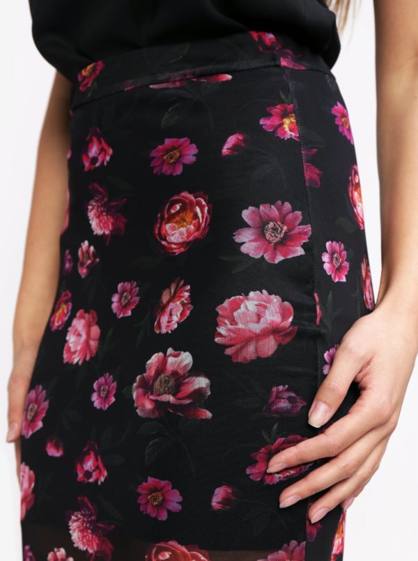 Čierna kvetinová puzdrová sukňa MISSGUIDED