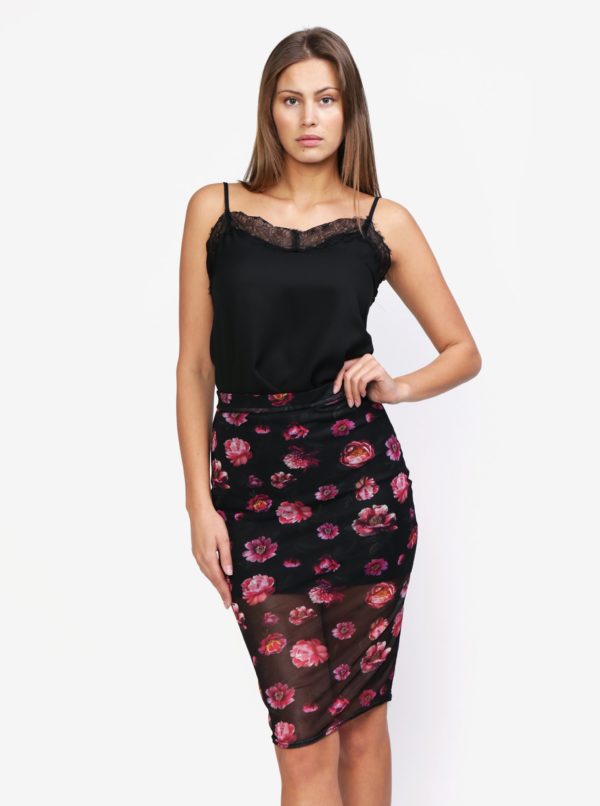 Čierna kvetinová puzdrová sukňa MISSGUIDED
