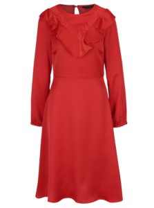 Červené šaty s volánmi a dlhým rukávom Dorothy Perkins