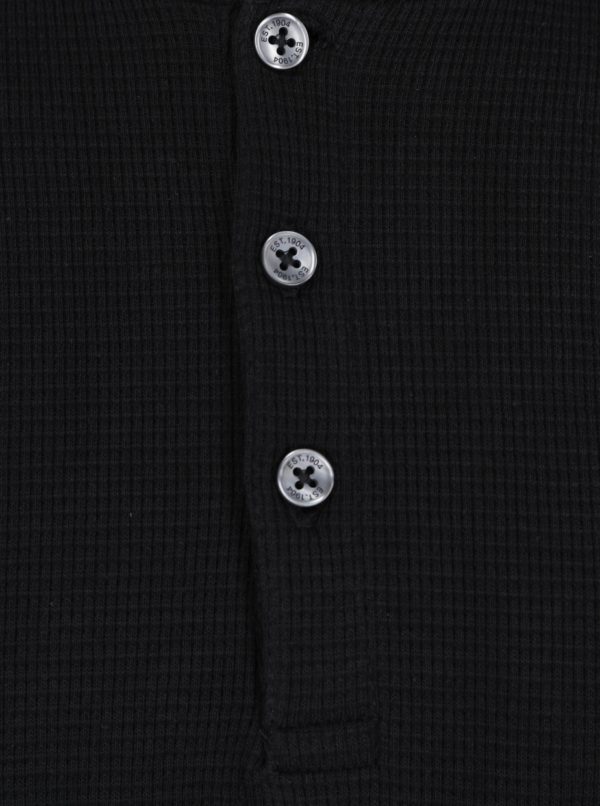 Čierne tričko s dlhým rukávom a gombíkmi Burton Menswear London