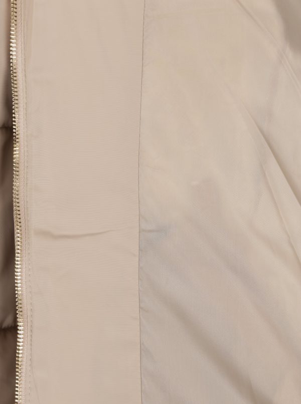 Béžová prešívaná páperová bunda s umelým kožúškom ONLY Rhoda